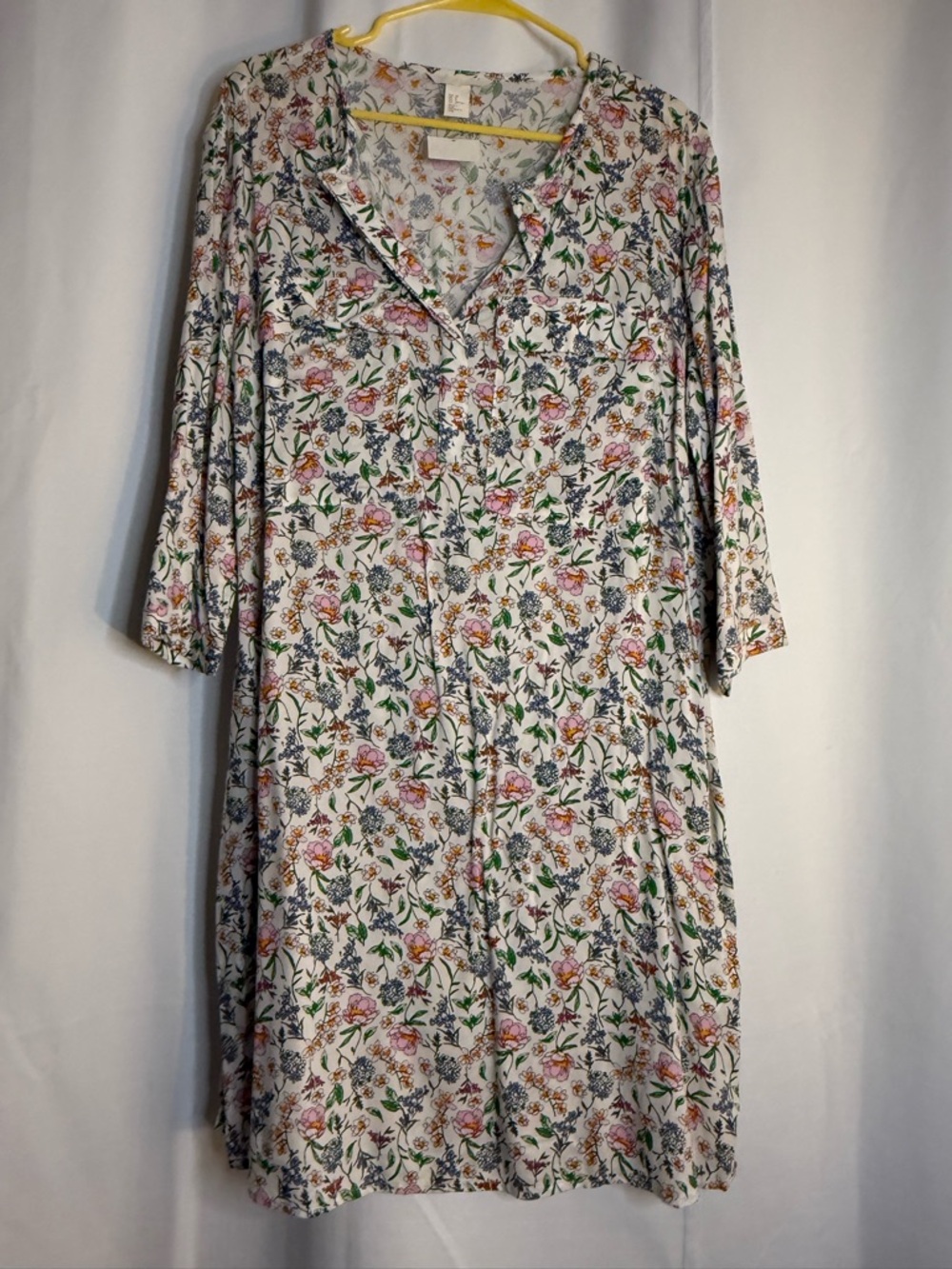 H&M White Floral Midi Dress with Pink & Green